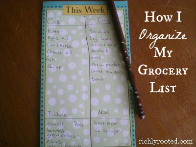 How do I organize my grocery list?