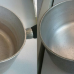 How do you clean discolored aluminum pans?
