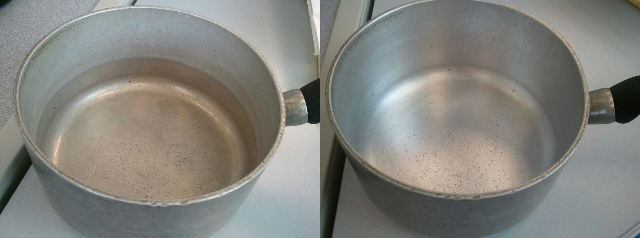 How do you clean discolored aluminum pans?