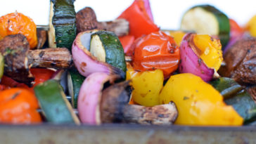 How do you grill kabobs without burning vegetables?