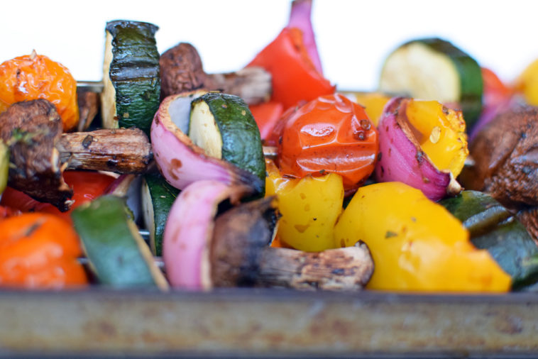 How do you grill kabobs without burning vegetables?