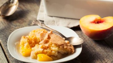 How do you store leftover peach cobbler?