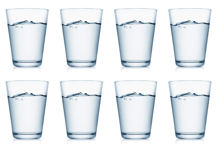 How many liters is 8 glasses of water?
