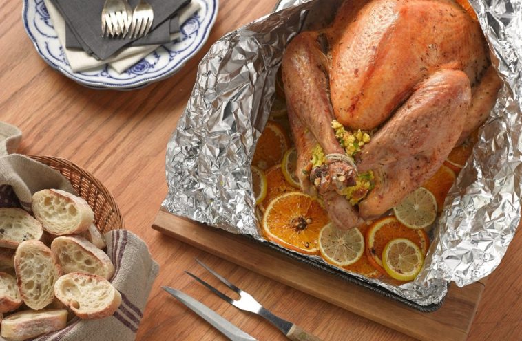 Should you cover a turkey crown in foil when cooking?