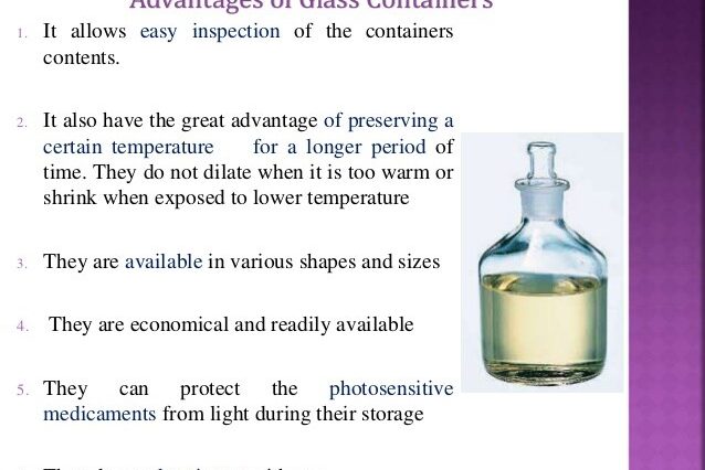 What are two disadvantages of using glass containers?