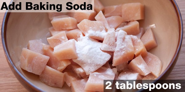 What happens when you put baking soda on meat?