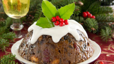 What is Christmas pudding served with?