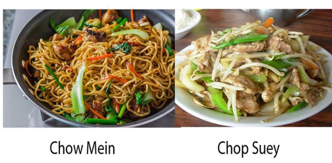 What's the difference between chop suey and chicken chow mein?