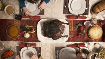 What are 3 food items that were at the first Thanksgiving?