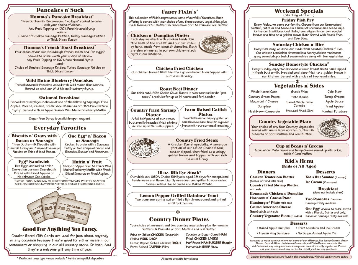 What is Cracker Barrel Thanksgiving menu?