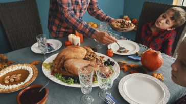 What is the average cost of a Thanksgiving feast for 10 in 2020?
