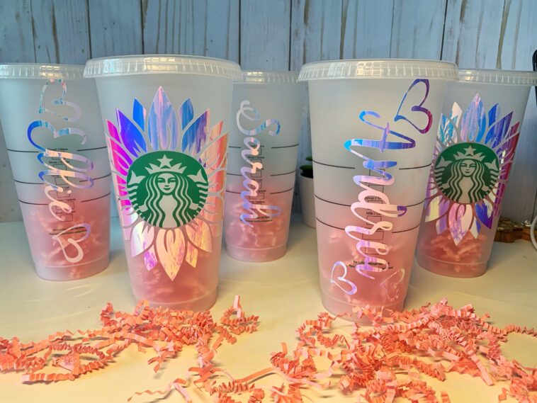How do you get vinyl to stick to Starbucks cold cups?