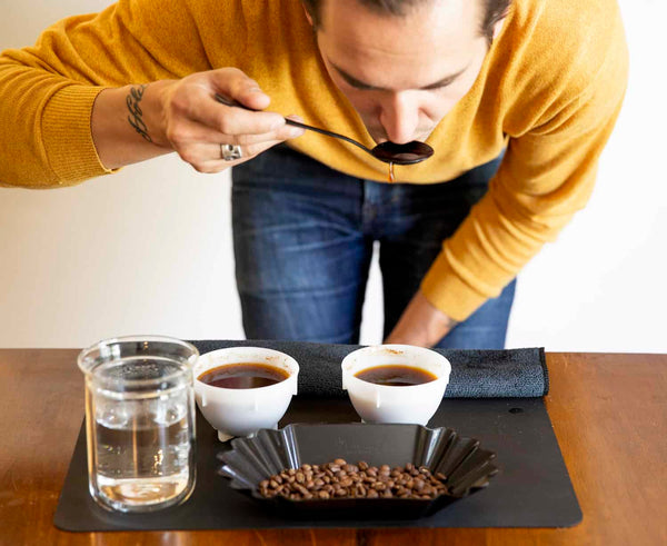 How do you slurp coffee for cupping?