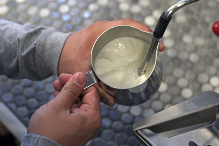 How do you steam milk for a latte?