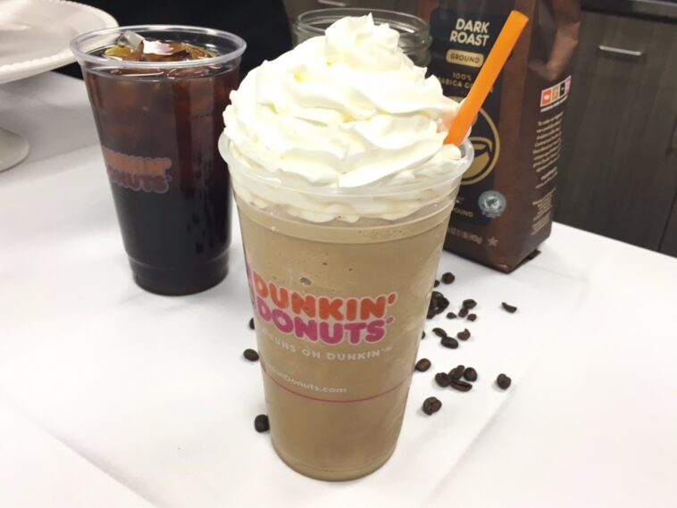 How many calories are in a Dunkin Donuts medium frozen mocha coffee?