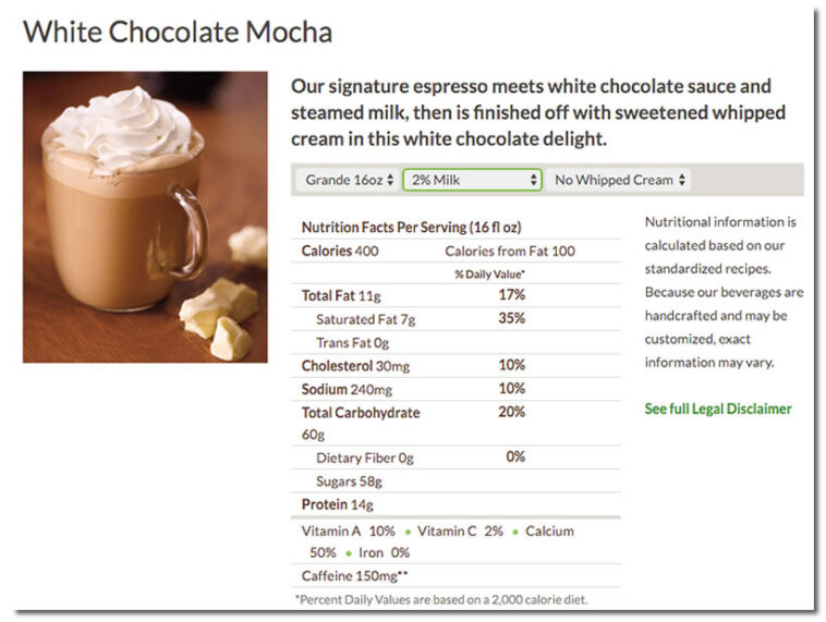 How many calories are in a chocolate mocha?