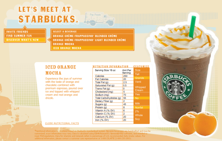 How many calories are in the Frappuccino base at Starbucks?
