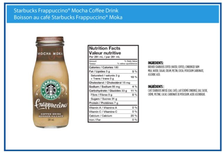How many calories does the mocha frappuccino have?