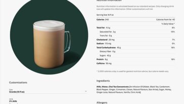 How many calories in a dirty chai from Starbucks?