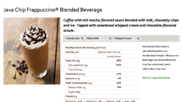 How many calories in a small Starbucks chocolate Frappuccino?