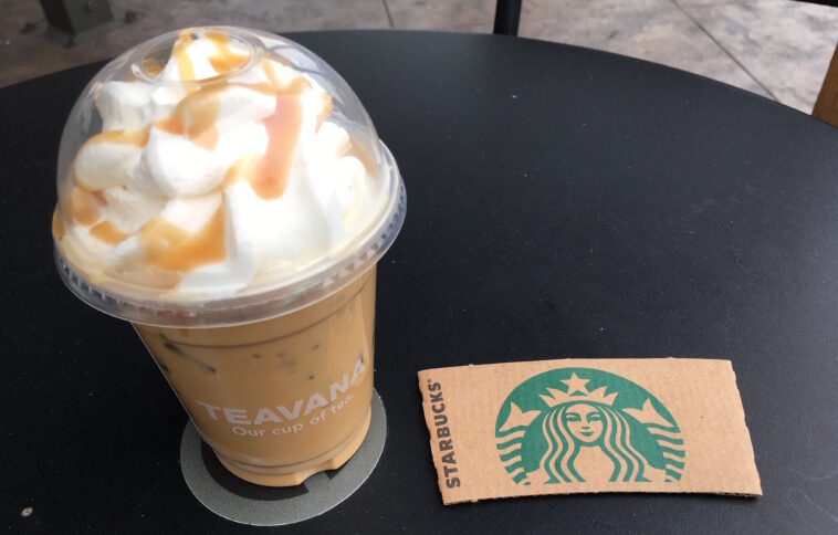 How many calories is a Starbucks caramel macchiato with almond milk?