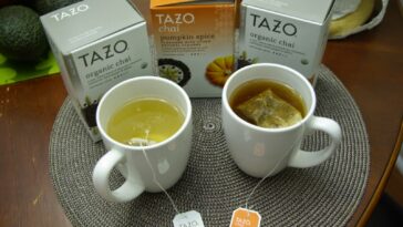 How much caffeine is in Tazo chai tea concentrate?