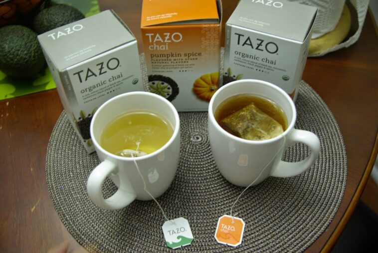 How much caffeine is in Tazo chai tea concentrate?
