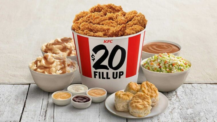 How much is a 10 piece family bucket from KFC?