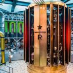 How tall is the cask centerpiece at Chicago Roastery?