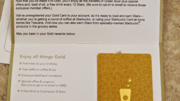 What are the benefits of Starbucks gold Card?