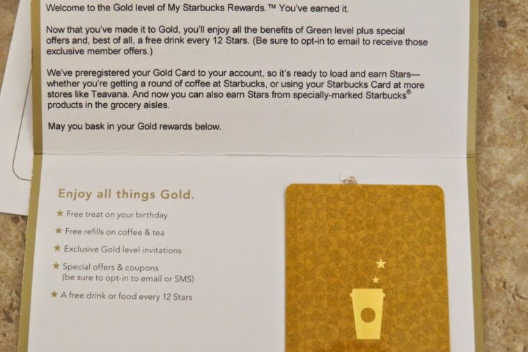 What are the benefits of Starbucks gold Card?