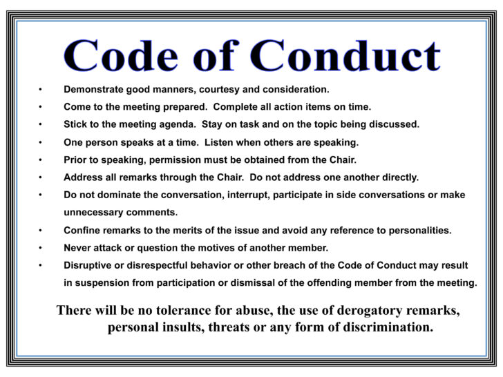 What is an example of code of conduct?