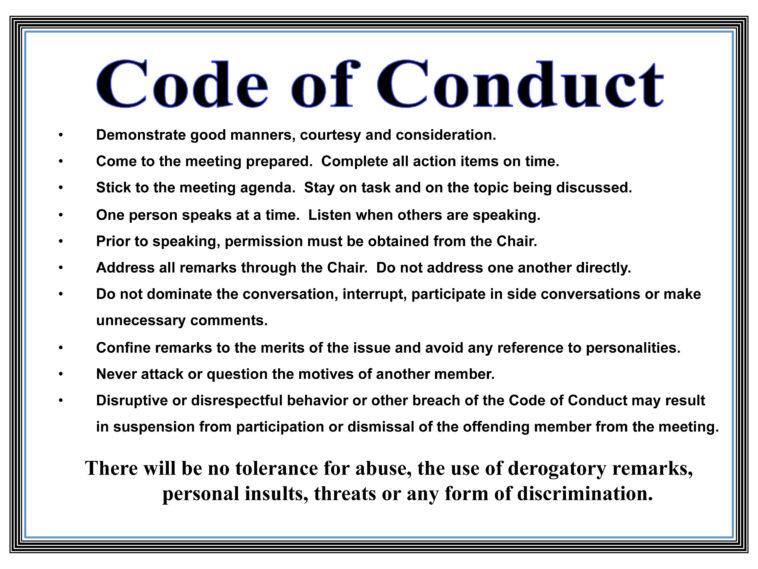 What is an example of code of conduct?