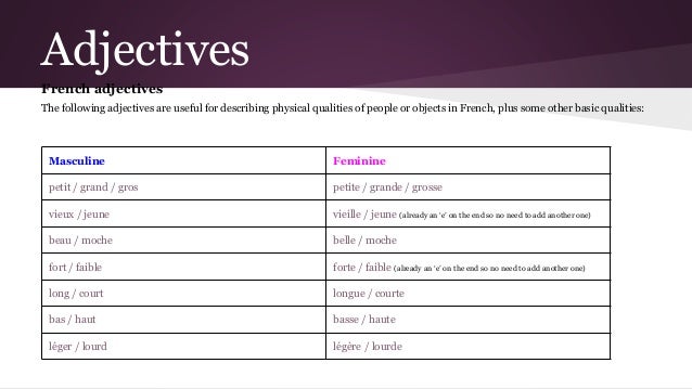 What is the feminine form of the adjective Gros and grand?