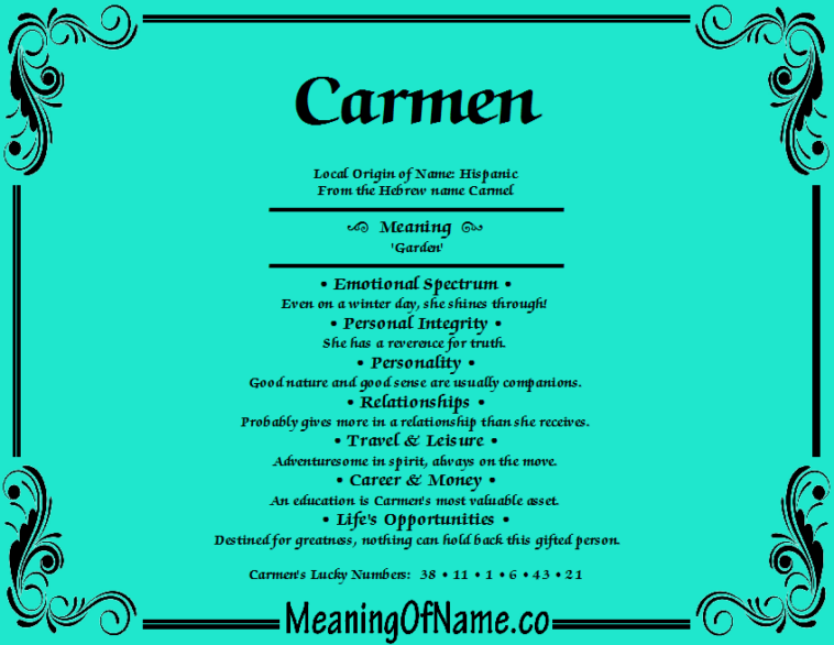 What is the meaning of name Carmen?