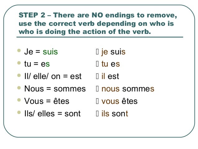 What verb is je suis?