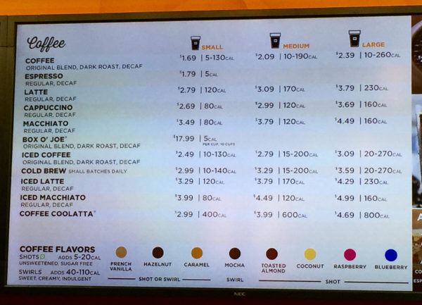 How many calories are in Dunkin Donuts unsweetened flavors?