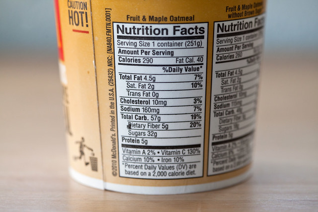 How many calories are in McDonald's oatmeal with fruit?