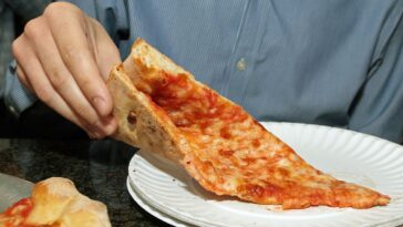 How many calories are in a large slice of cheese pizza?
