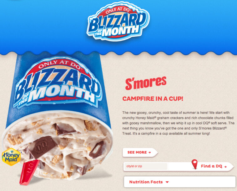 How many calories are in a small DQ snickers blizzard?