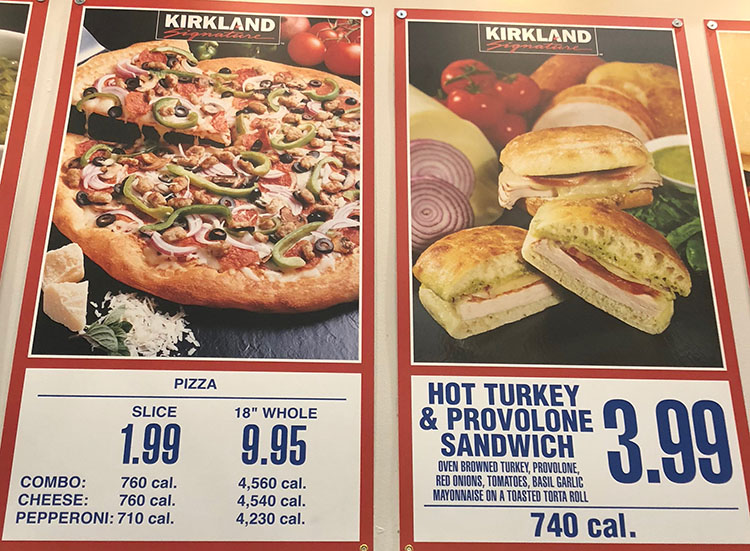 How many calories are in a whole Costco pizza?