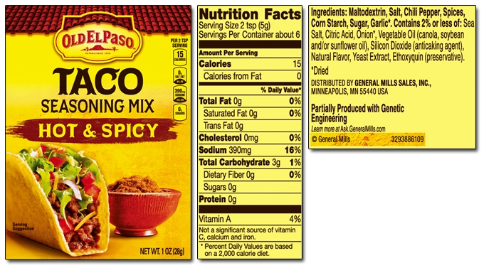 How many tablespoons are in a packet of Old El Paso taco seasoning?