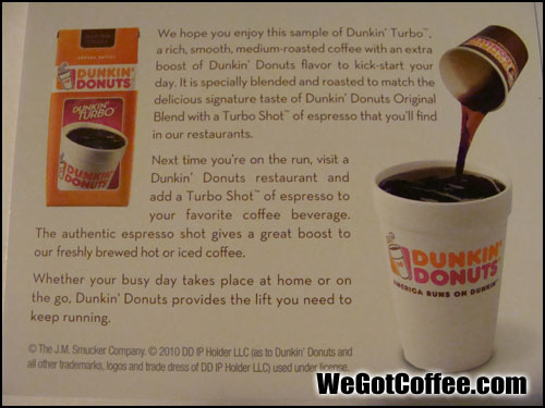 How much caffeine is in a shot of espresso at Dunkin Donuts?