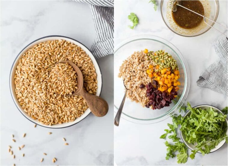 How much does dry farro make per cup?
