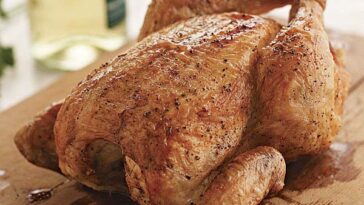 Should whole chicken be cooked breast-side up or down?