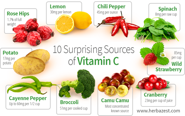 What foods contain the most vitamin C?