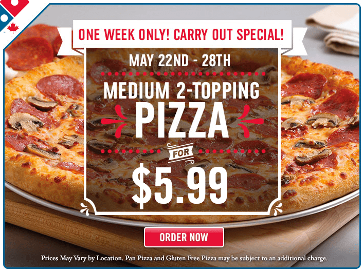 What size is Dominos 7.99 pizza?