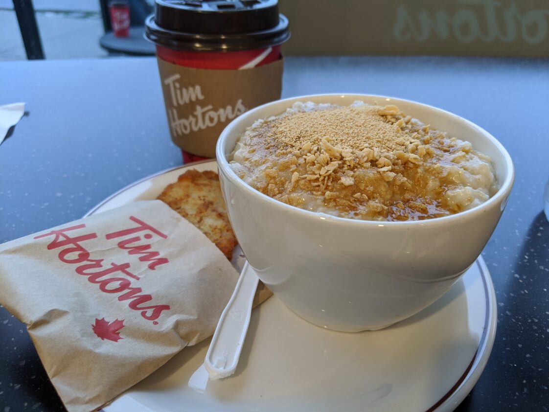 What is the lowest calorie breakfast item at Tim Hortons?
